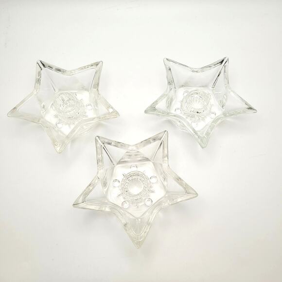 Set of 3 Star Celestial Starburst Cut Glass Candlestick Holders Clear Vintage - Picture 1 of 9